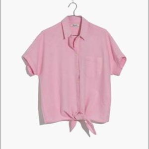 Madewell Short-Sleeve Tie-Front Top in pink